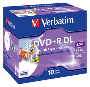 Диск DVD+R Verbatim 8.5GB DL 8x Printable Jewel Case(10шт) 43665