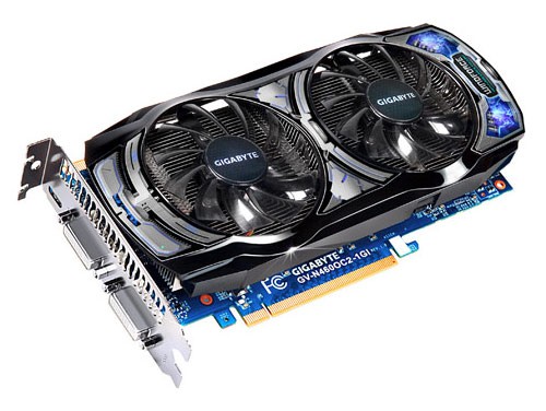  Gigabyte PCI-E NV GV-N460OC2-1GI GTX460 1024Mb 256b DDR5 715/3600 D-DVI-I+mini HDMI RTL