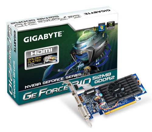  Gigabyte PCI-E NV GV-N210OC-512I GF210 512Mb 64bit DDR2 650/800 HDMI+DVI-I RTL