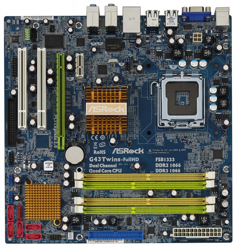   ASRock G43TWINS-FULLHD Soc-775 iG43 DDRII+DDRIII mATX  AC'97 8ch LAN-Gbt +VGA